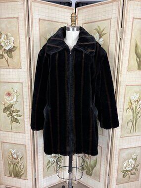 Vintage Brown Striped Faux Fur Coat